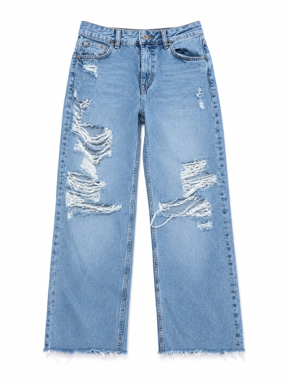 ZARA Light Blue Distressed Wide-Leg Jeans - Women